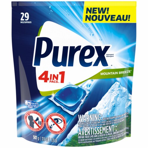 Purex 4 in 1 Mountain Breeze Pacs Liquid Laundry Detergent Perspective: front