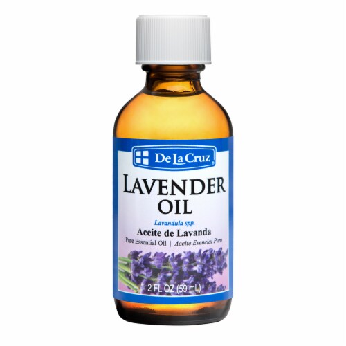 De La Cruz Lavender Essential Oil, Steam-Distilled, 100% Pure for Aromatherapy 2 FL. OZ. Perspective: front