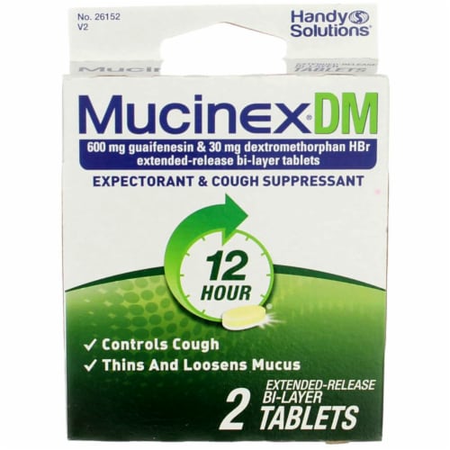 Mucinex DM Expectorant & Cough Suppressant Tablets, 12-Hour, 2 Ct Perspective: front