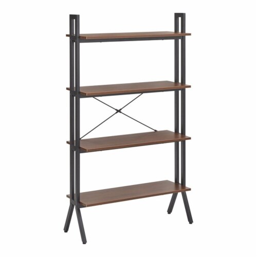 TMS Connection 4-Tier Contemporary Metal Bookshelf in Walnut/Black Perspective: front