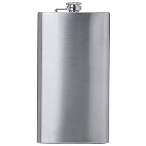 Maxam Stainless Steel Flask with a Screw-On Leak Proof Lid Polished Silver 12 Ounce Perspective: front
