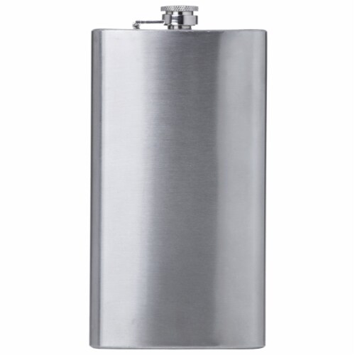 Maxam Stainless Steel Flask with a Screw-On Leak Proof Lid Polished Silver 12 Ounce Perspective: front