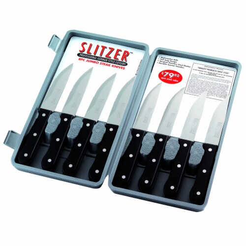 Slitzer 8 Piece Professional German-Style Jumbo Steak Knives Perspective: front