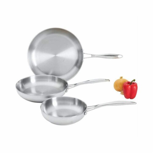 Stainless Steel Frypan Set With Long Riveted Handles Perspective: front
