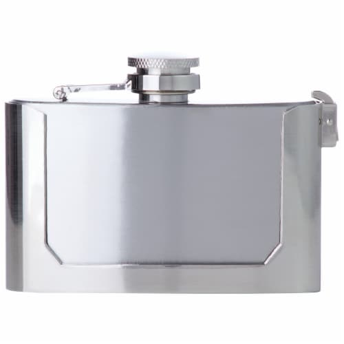 Maxam 3 Ounce Belt Buckle Stainless Steel Flask Drinking Flask with a Screw-On Leak Proof Lid Perspective: front