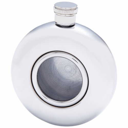 Maxam 5 Ounce Round Stainless Steel Flask with Clear Window Perspective: front