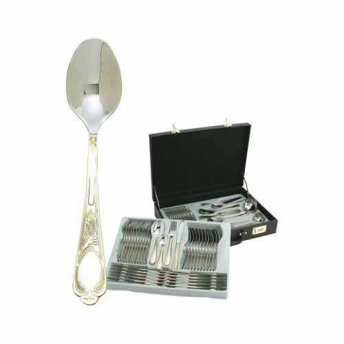 Sterlingcraft 72 Pc Gold Trim Flatware Set Perspective: front
