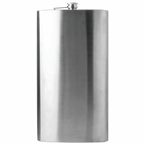 Maxam Stainless Steel Flask Extra Large Drinking Flask Polished Silver 1 Gallon Capacity Perspective: front