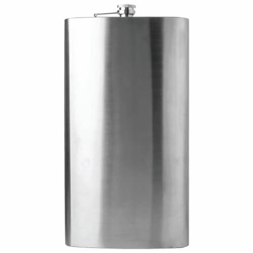 Maxam Stainless Steel Flask Extra Large Drinking Flask Polished Silver 1 Gallon Capacity Perspective: front