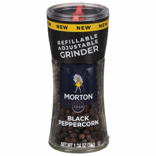 Morton® Black Peppercorn Refillable Grinder Perspective: front