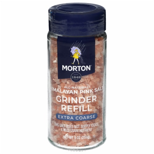 Morton® All-Natural Extra Coarse Himalayan Pink Salt Grinder Perspective: front