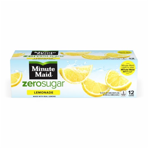 Minute Maid Zero Sugar Lemonade Fruit Juice Drink Soda Cans Perspective: front