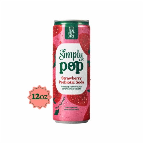Simply POP Strawberry Prebiotic Soda Can Perspective: front