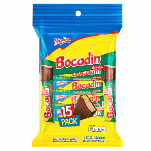 Ricolino® Bocadin® Chocolate Covered Peanut Butter Filled Wafer Bars Perspective: front