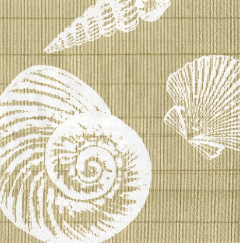 Caspari Decorative Sea Shells Paper Napkins - Sand/White Perspective: front