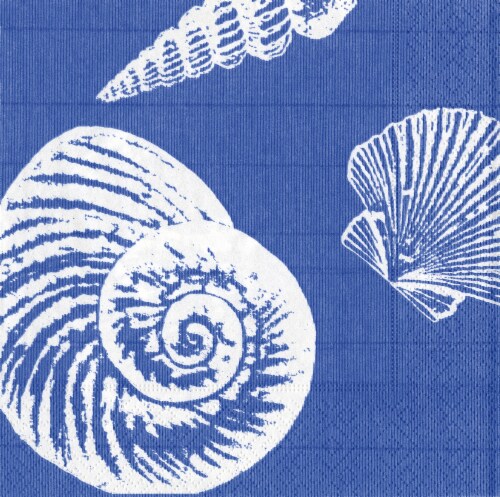 Caspari Decorative Shells Paper Napkins - Ocean Blue/White Perspective: front