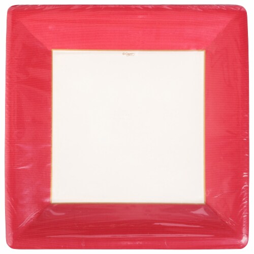 Caspari Red with Grosgrain Border Paper Dinner Plate Perspective: front