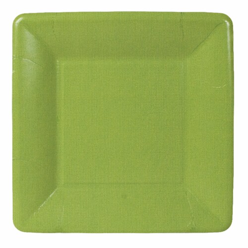 Caspari Paper Grosgrain Border Salad - Dessert Plate Moss Green Perspective: front