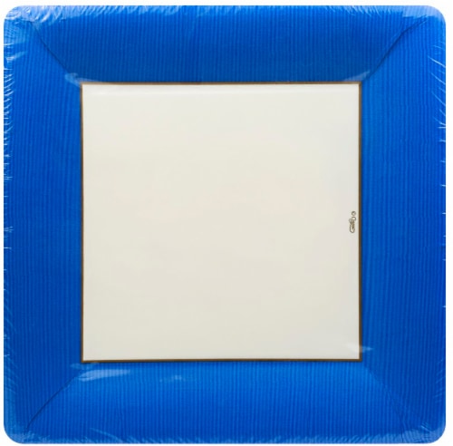 Caspari Grosgrain Border Dinner Plates 8 Pack - Marine Blue/White Perspective: front