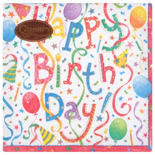Caspari Happy Birthday Paper Cocktail Napkin Perspective: front