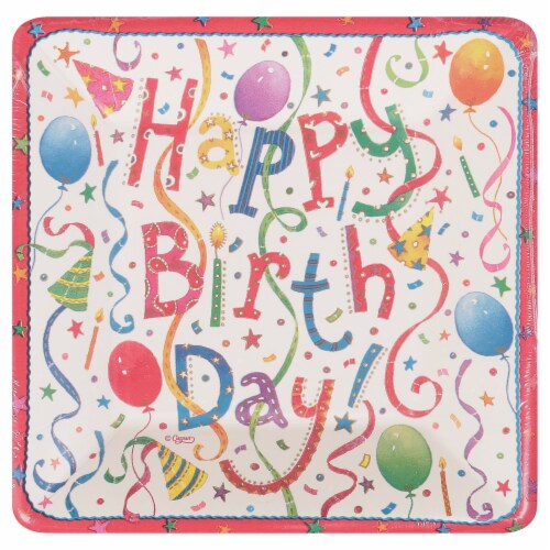 Caspari Happy Birthday Square Dessert Paper Plates Perspective: front