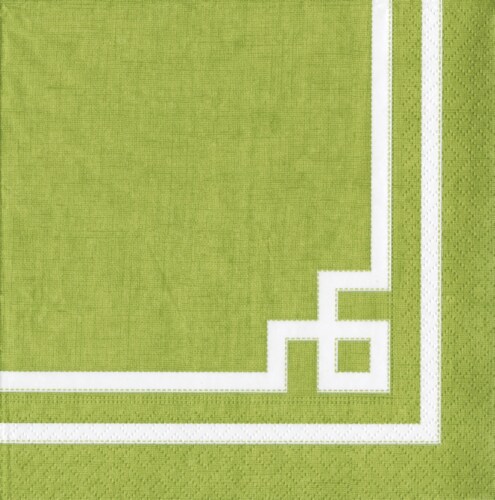 Caspari Rive Gauche Moss Cocktail Napkins - Green/White Perspective: front
