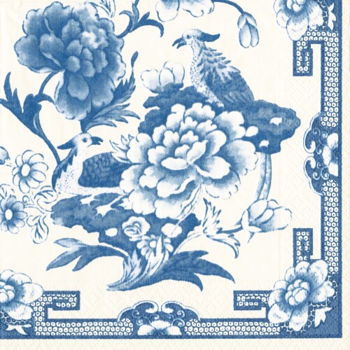 Caspari Paper Cocktail Napkin - Blue/White Perspective: front