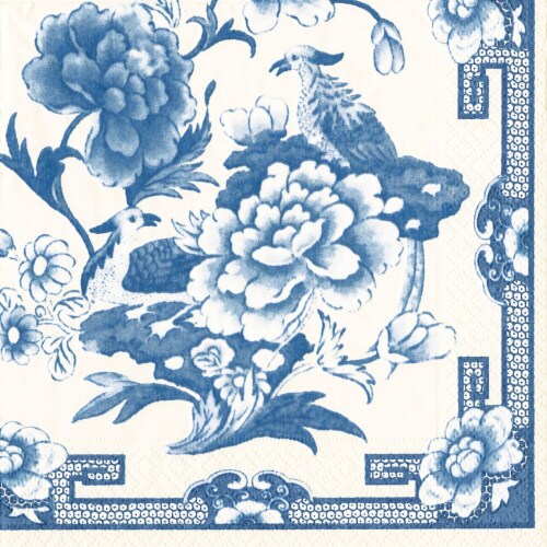 Caspari Paper Luncheon Napkins - Blue / White Perspective: front