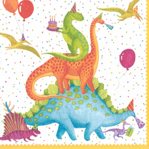 Caspari PartySaurus Cocktail Napkins Perspective: front