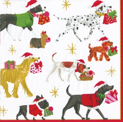 Caspari Christmas Delivery Paper Cocktail Napkins - White Perspective: front
