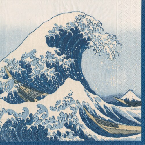 Caspari The Great Wave Paper Napkins - Blue/White Perspective: front