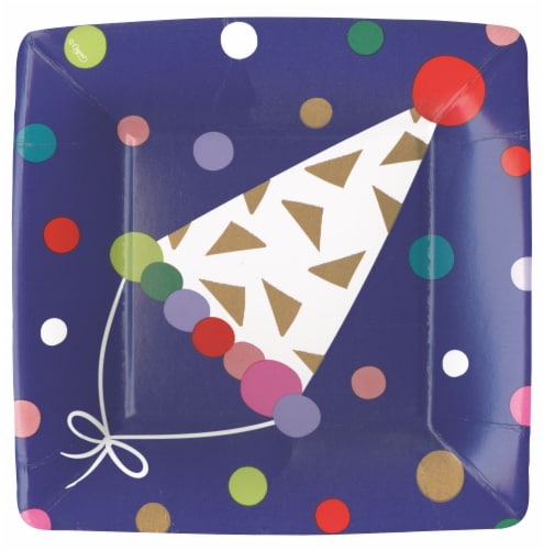 Caspari Party Hats Square Paper Salad & Dessert Plates Perspective: front