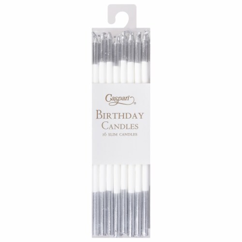 Caspari White/Silver Slim Birthday Candles Perspective: front