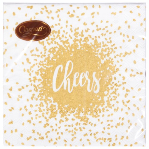 Caspari Cheers Gold/White Cocktail Napkin Perspective: front
