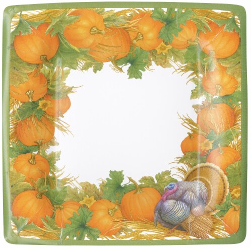 Caspari Thanksgiving Harvest Square Paper Salad & Dessert Plates Perspective: front