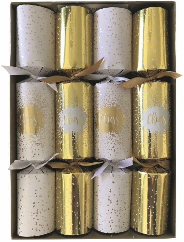 Caspari Cheers Christmas Crackers - Gold/White Perspective: front