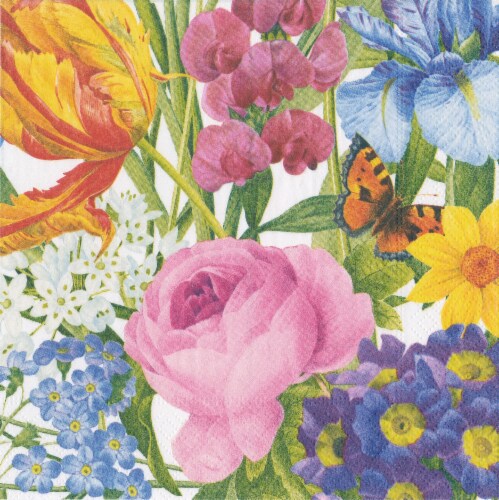 Caspari Redoute Floral Paper Cocktail Napkins - Ivory Perspective: front