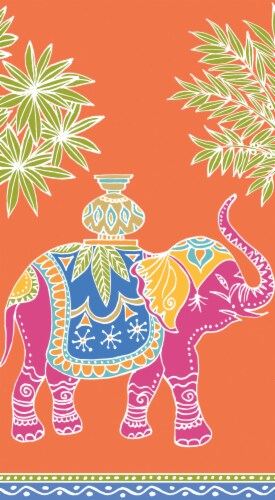 Caspari Royal Elephant Paper Guest Towel Napkins - Orange Perspective: front