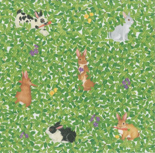 Caspari Bunnies and Boxwood Paper Cocktail Napkins Perspective: front