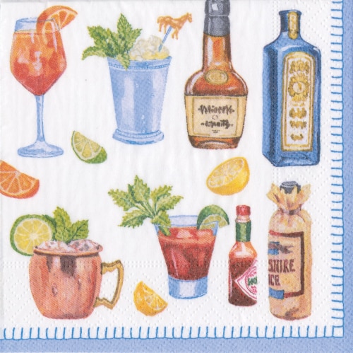 Caspari Happy Hour Napkins - White/Blue Perspective: front