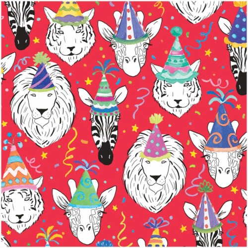 Caspari Safari Birthday Red Wrapping Paper Perspective: front