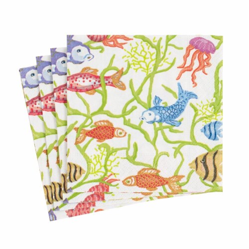 Caspari Paper Napkins - Tropical Reef White Perspective: front