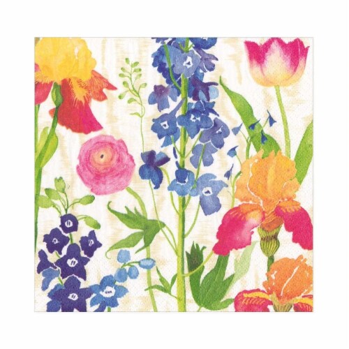 Caspari® Summer Garden Paper Napkins - White Perspective: front