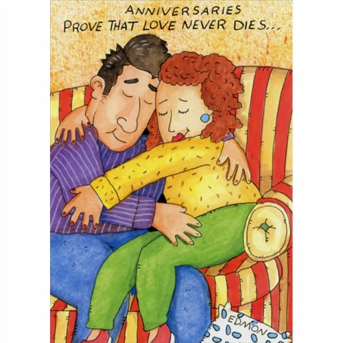 Oatmeal Studios Prove That Love Never Dies Funny / Humorous Wedding Anniversary Card Perspective: front