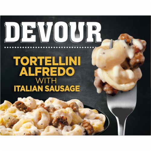 DEVOUR Tortellini Alfredo with Italian Sausage Frozen Meal Perspective: front