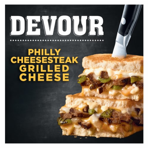 DEVOUR Philly Cheesesteak Grilled Cheese with Roasted Green Peppers & Carmelized Onions Frozen Meal Perspective: front