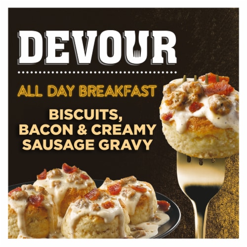 Devour All Day Breakfast Biscuits Bacon & Creamy Sausage Gravy Frozen Entree Perspective: front