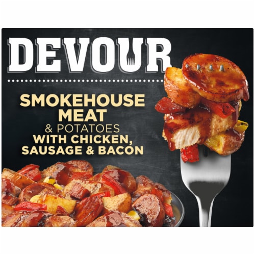 DEVOUR Smokehouse Meat & Potatoes with Memphis Style BBQ Sauce Frozen Meal Perspective: front