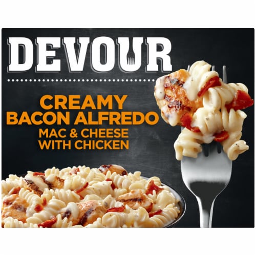 DEVOUR Creamy Bacon Alfredo Mac & Cheese with Chicken Frozen Meal Perspective: front