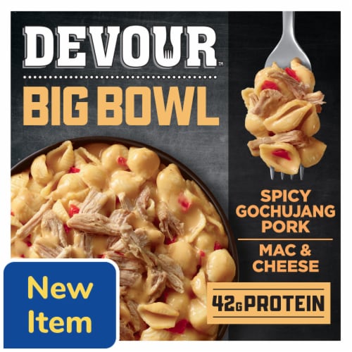 Devour Big Bowl Spicy Gochujang Pork Mac & Cheese, Box Perspective: front
